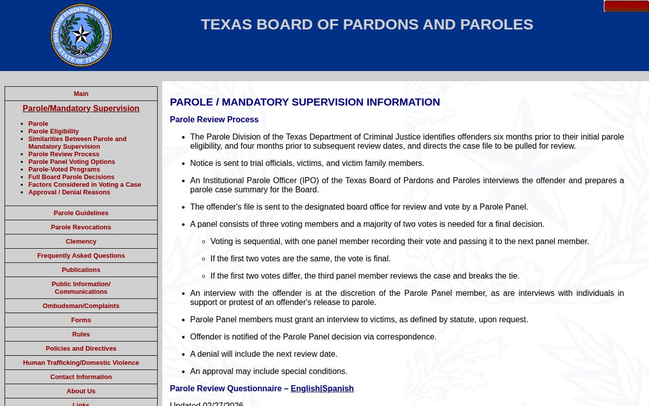 Somervell County parole review process for release decisions