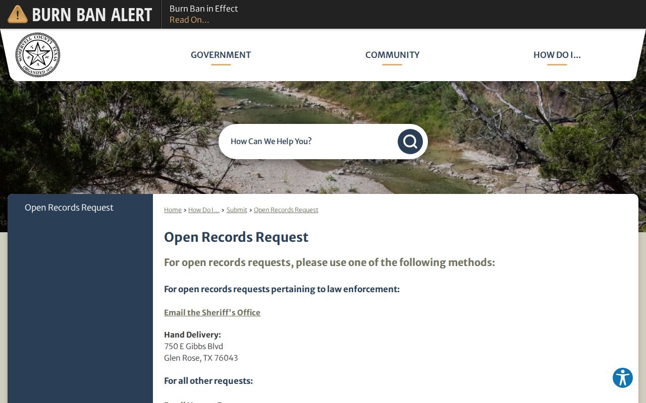 Somervell County 24-hour release open-records request route