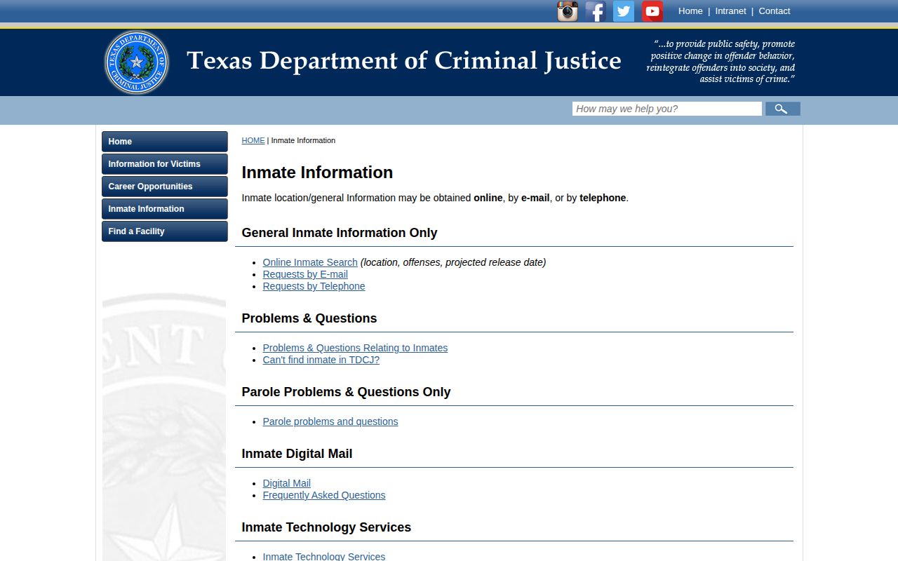 TDCJ information channels for Somervell County released inmates
